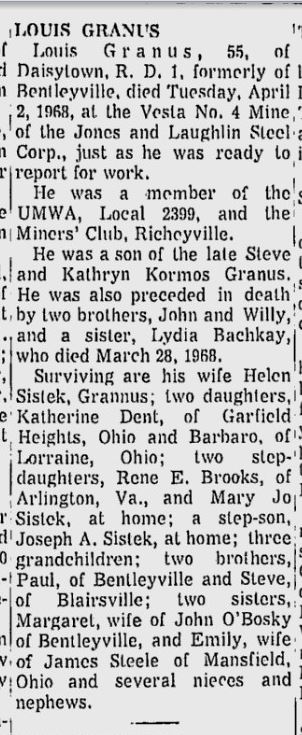 Louis Granus obit